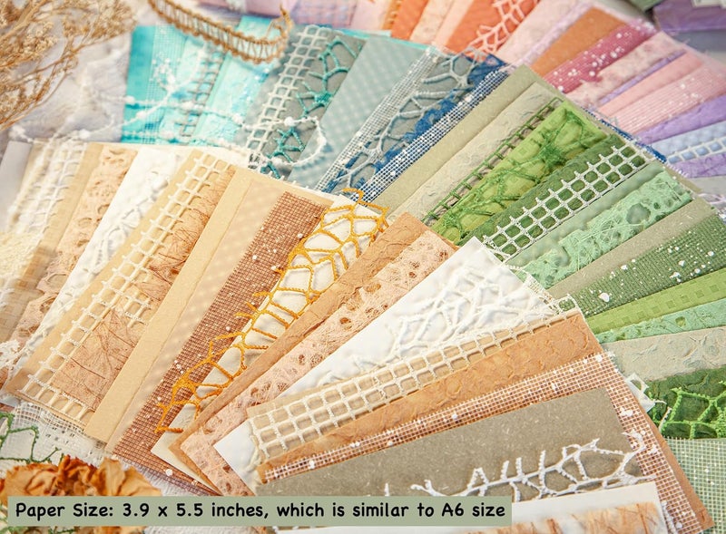ARTSMONA 96 Sheets Textured Scrapbook Paper and Mesh Fabric Assorted Set - 6 Pack Mixed Special Paper for Scrapbooking Planner Bullet Junk Journal Supplies Mixed Media Collage Card Embellishments 3.9x5.5 Inch - Image 4